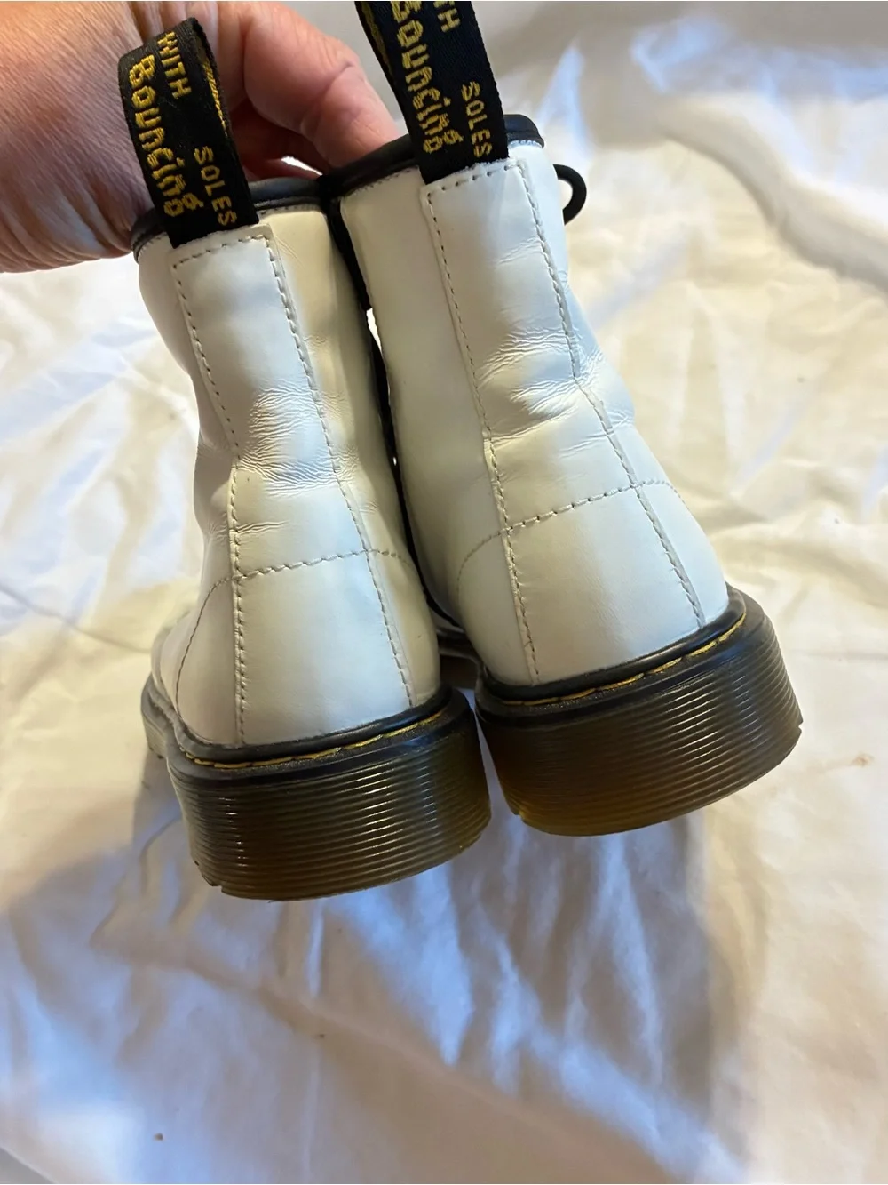 Dr. Martens White and Black Lace-Up Combat Boots for Kids